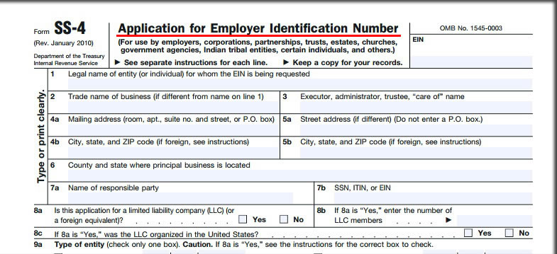 application for employer identification number